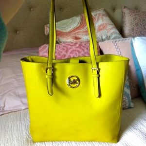 Michael Kors Chartreuse Yellow Saffiano Leather Large Jet Set Travel Tote